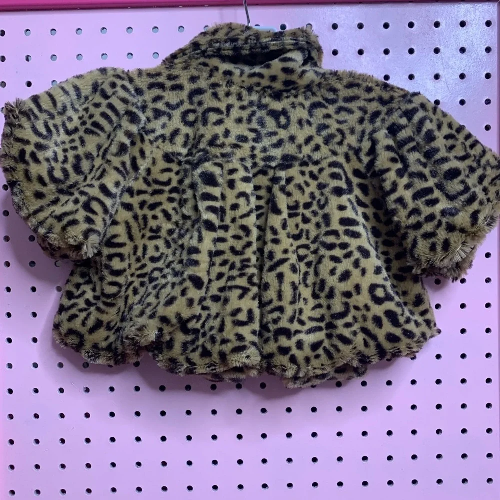 Boutique Leopard Print FauxFur Jacket 3T Girls Cropped Coat Animal Print Toddler